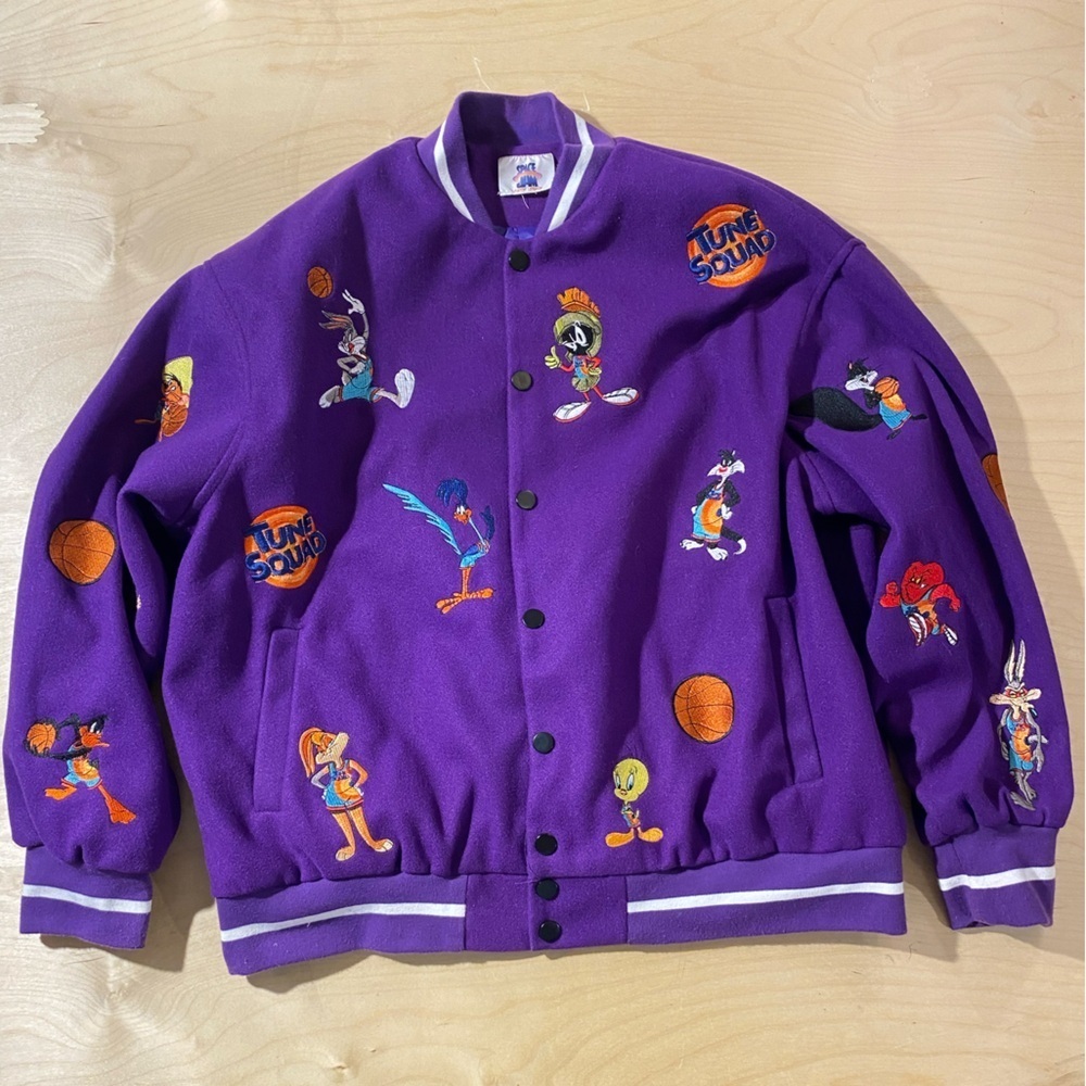 Boohoo Man Purple Tune Squad Varsity Jacket Small (OS)